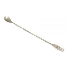 The 4 Barmen  Trident Bar Spoon with Fork (Brushed Silver)